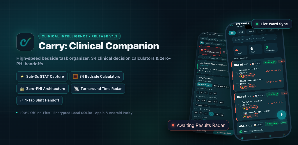 Google Play Feature Graphic - Carry: Clinical Companion